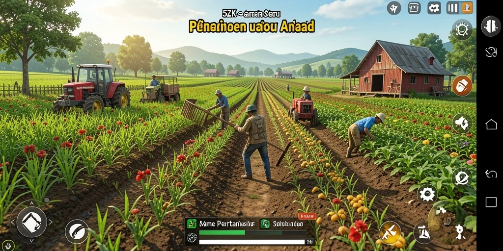 Tampilan gameplay <strong>5ZK</strong> yang menampilkan aktivitas berkebun yang menyenangkan.