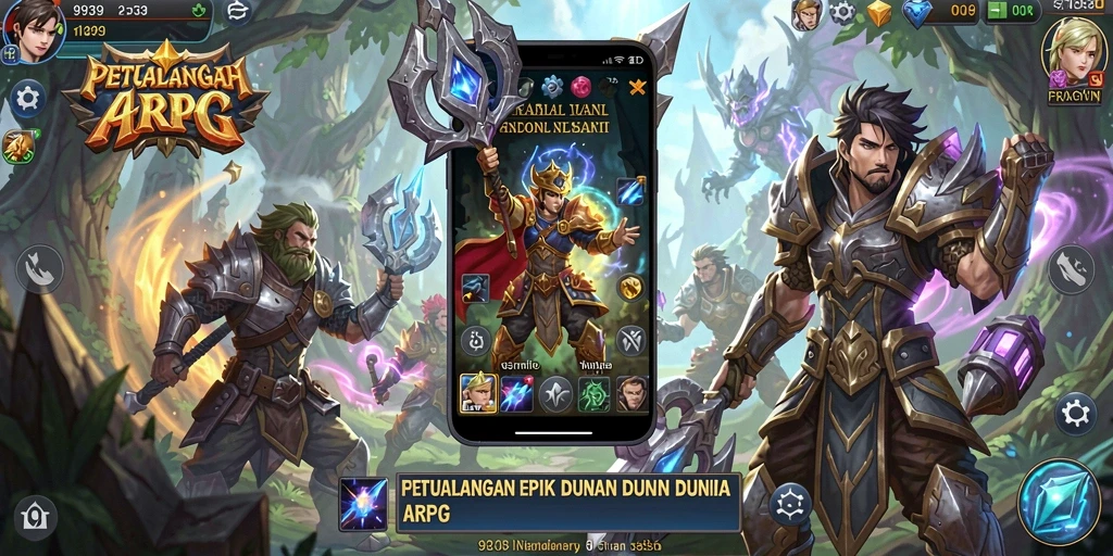 Tampilan gameplay ARPG yang epik dan mendebarkan.