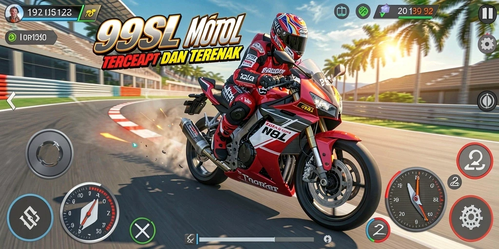 Screenshot gameplay 99SL menampilkan balapan motor yang mendebarkan.
