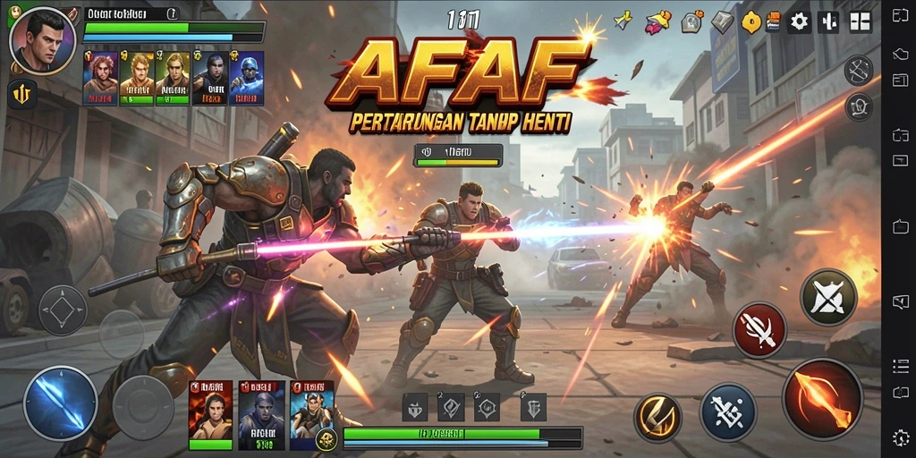 Tampilan menarik dari gameplay pertarungan AFAF dengan karakter kuat.