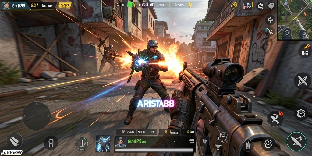 Gameplay menegangkan ARISTA88 dengan aksi tembak-menembak dramatis.