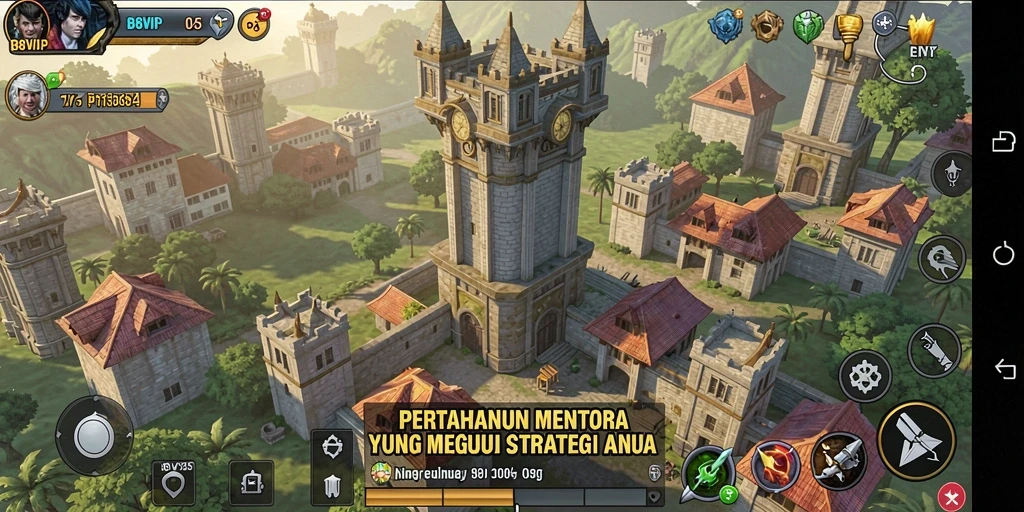 Screenshot gameplay B8VIP menampilkan suasana pertempuran Tower Defense yang intens.