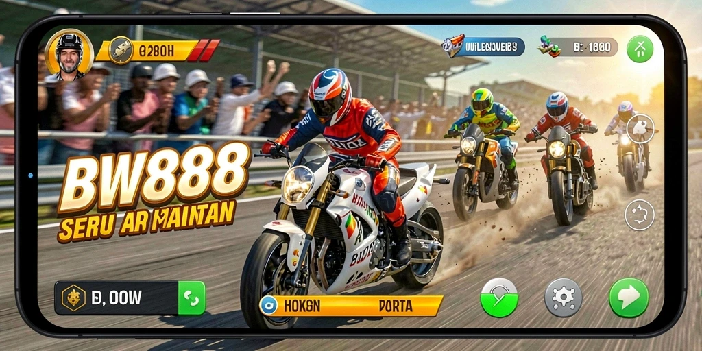 Screenshot menampilkan gameplay BW888 dengan mobil balap di jalur yang menantang.