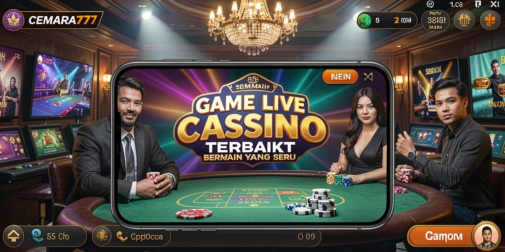 Screenshot CEMARA777 menampilkan dealer dan permainan kasino langsung yang menarik.