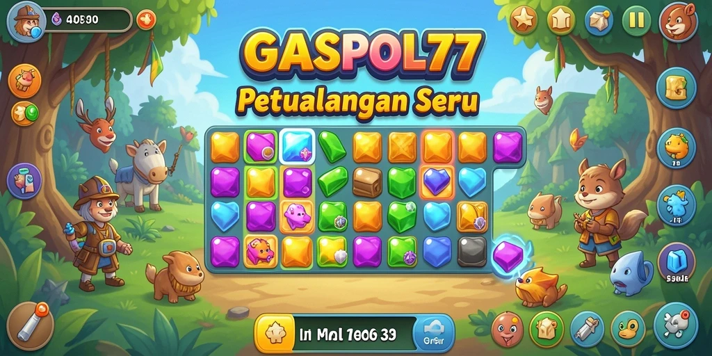 Tampilan seru gameplay GASPOL77 yang penuh warna dan tantangan Match-3.
