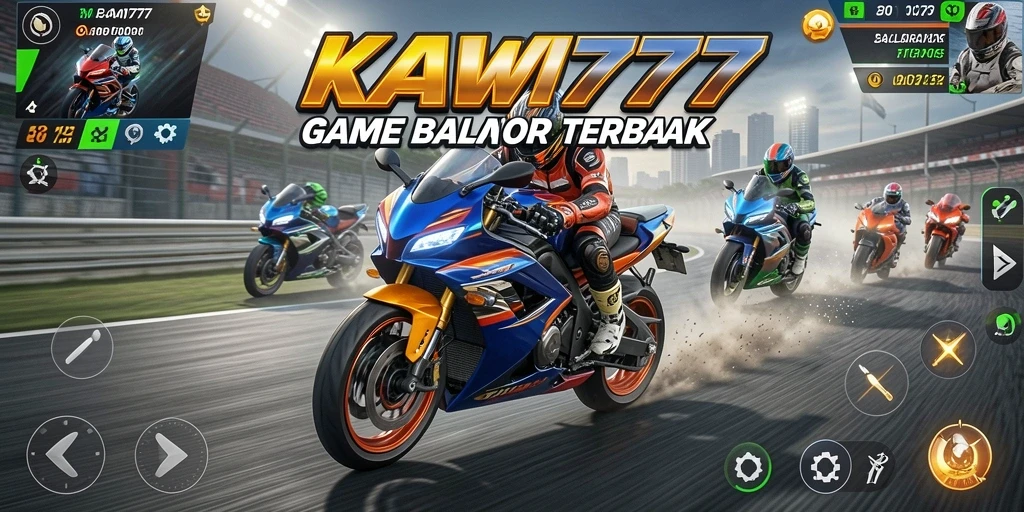 Gameplay seru KAWI777 di lintasan balap motor.