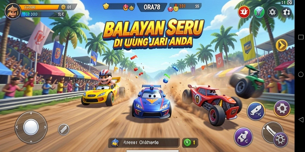 Screenshot gameplay ORA78 menampilkan aksi balap yang mendebarkan.