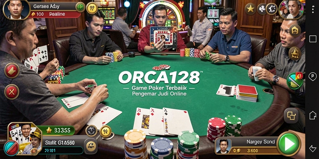Tampilan gameplay menarik dalam ORCA128 yang menggambarkan Poker online.