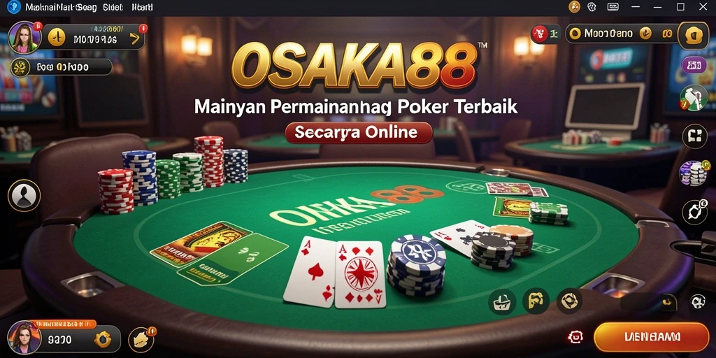 Tampilan gameplay OSAKA88 dengan pemain yang bersaing di meja poker.