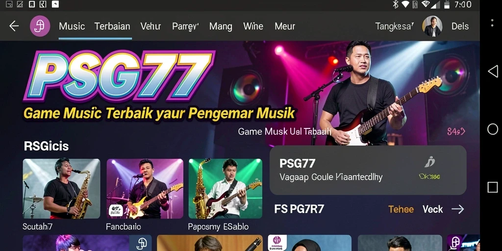 Tangkapan layar utama PSG77 menampilkan gameplay musik yang dinamis.