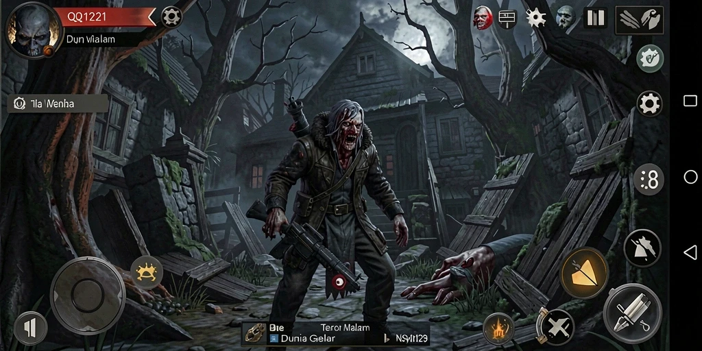 Menampilkan momen menegangkan dalam gameplay QQ1221 dengan atmosfer gelap.