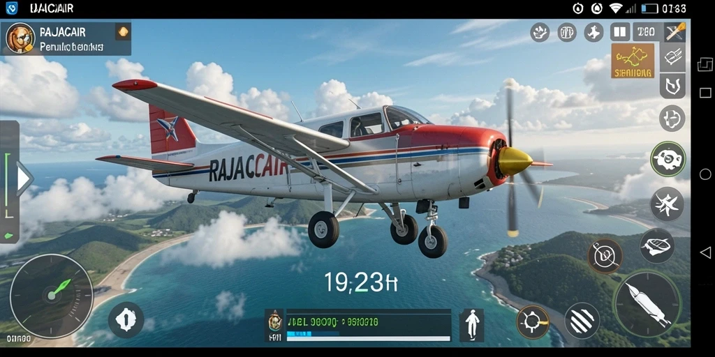 Tangkapan layar gameplay <strong>RAJACAIR</strong> menunjukkan pengalaman penerbangan yang mendalam.