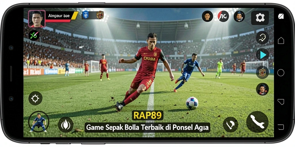 Screenshot gameplay RAP89 menampilkan aksi seru di lapangan sepak bola.