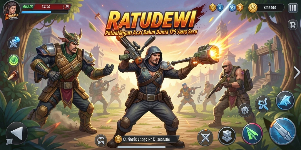 Tangkapan layar utama dari gameplay <strong>RATUDEWI</strong> yang menampilkan aksi menegangkan di medan perang.