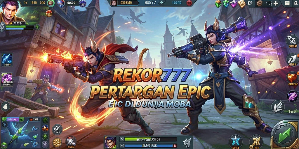 Screenshot gameplay REKOR777 menampilkan pertarungan seru antara karakter di arena.