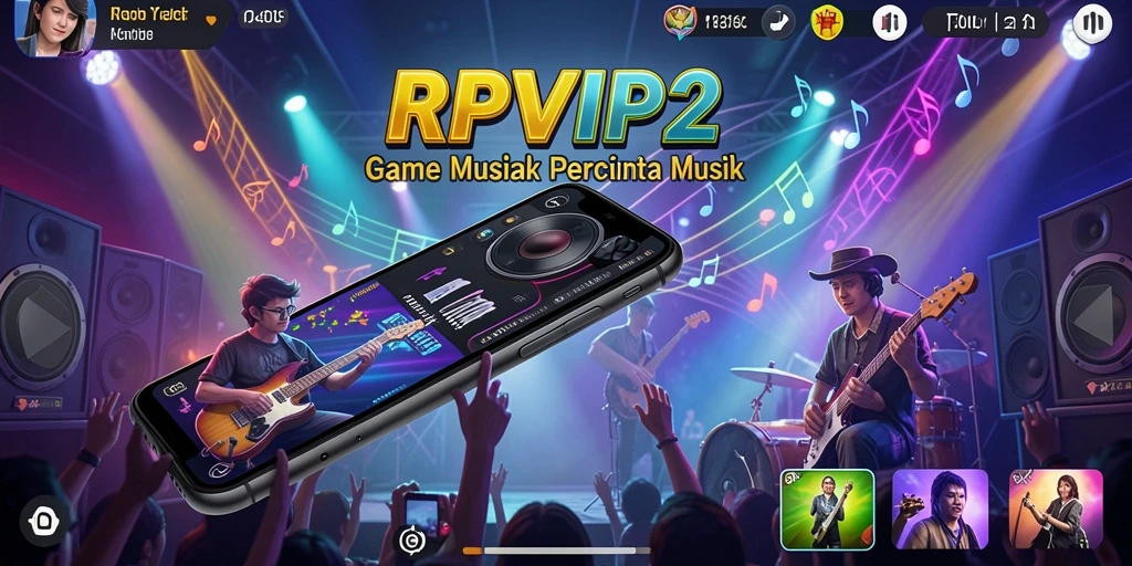 Tampilan gameplay RPVIP2 dengan beragam lagu musik.