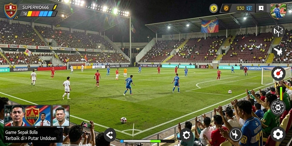 Tampilan gameplay SUPERWD666 dengan aksi seru di lapangan sepak bola.