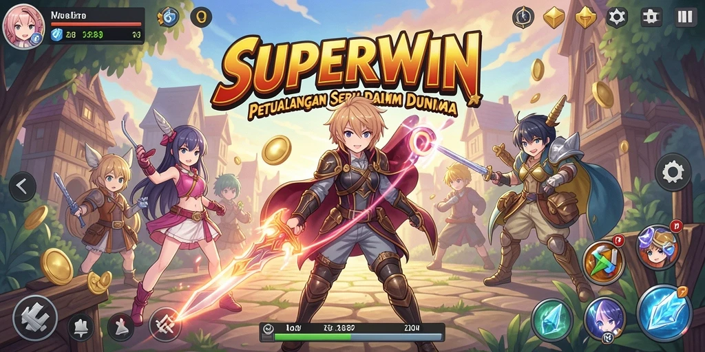 Tampilan gameplay SUPERWIN yang penuh warna dan aksi mendebarkan.