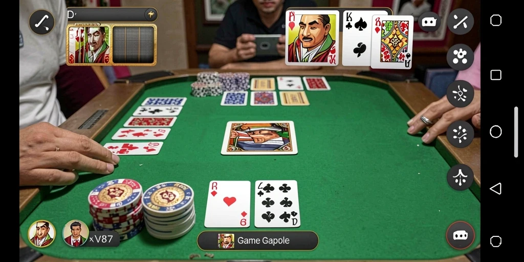 Tampilan gameplay V87 yang menggambarkan suasana permainan Gaple.