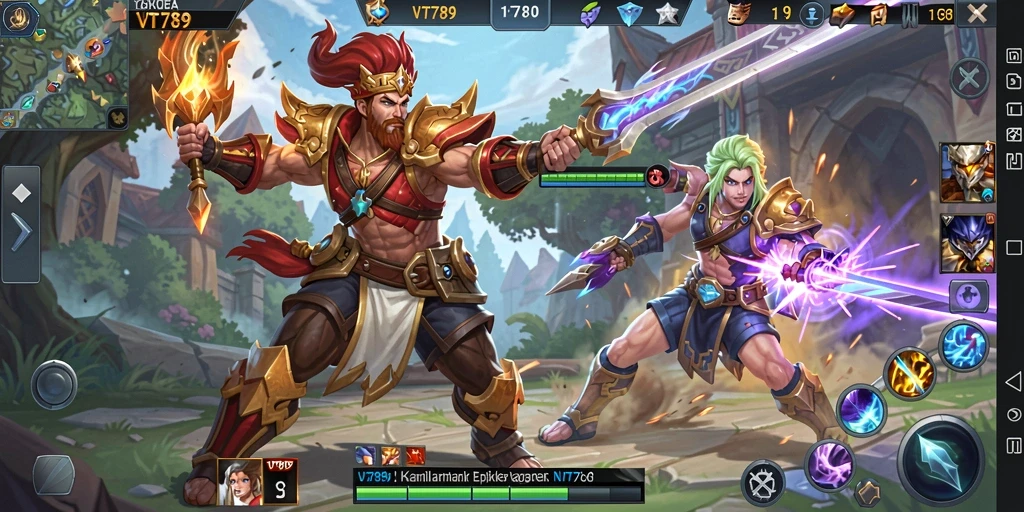 Tangkapan layar gameplay VT789 menampilkan pertarungan seru antar karakter MOBA.